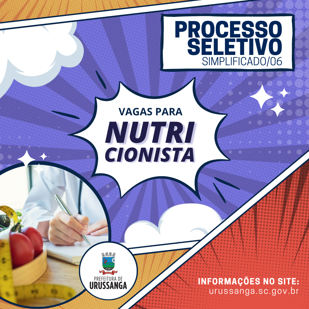 Urussanga abre vagas para nutricionista em Processo Seletivo