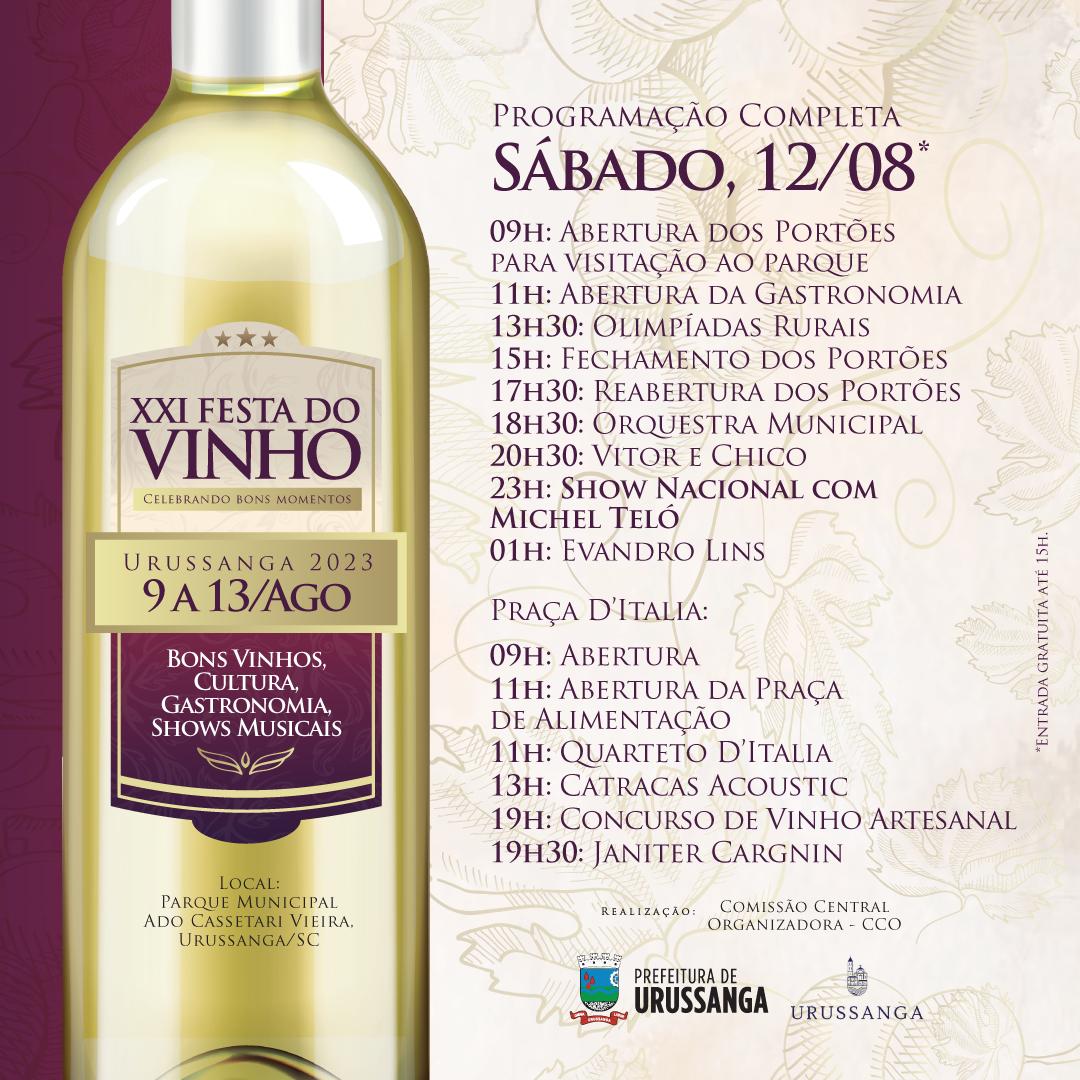 Programação completa da XXI Festa do Vinho em Urussanga é divulgada